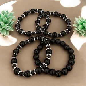 Elegant Black Beaded Bracelet Set (4)